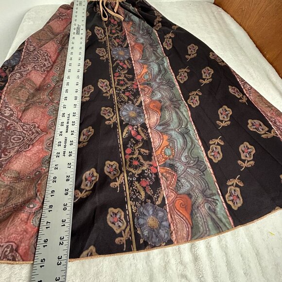 Romwe Womens Brown Pink Floral Boho Patchwork Maxi Skirt Small Elastic Waist - Picture 7 of 7